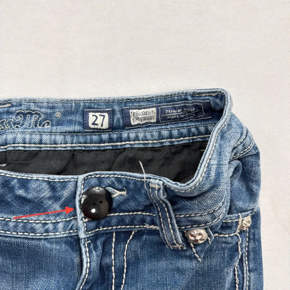 Miss Me Jeans Easy Boot Embroidered Rhinestone Blue Denim Womens 27